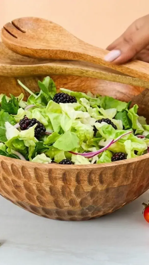 AI product video still — wooden salad bowl Amazon listing campaign