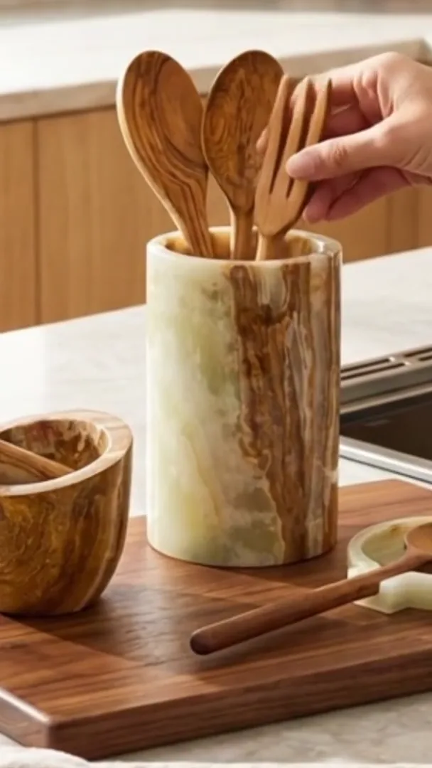 AI product video still — soapstone utensil holder Amazon listing campaign